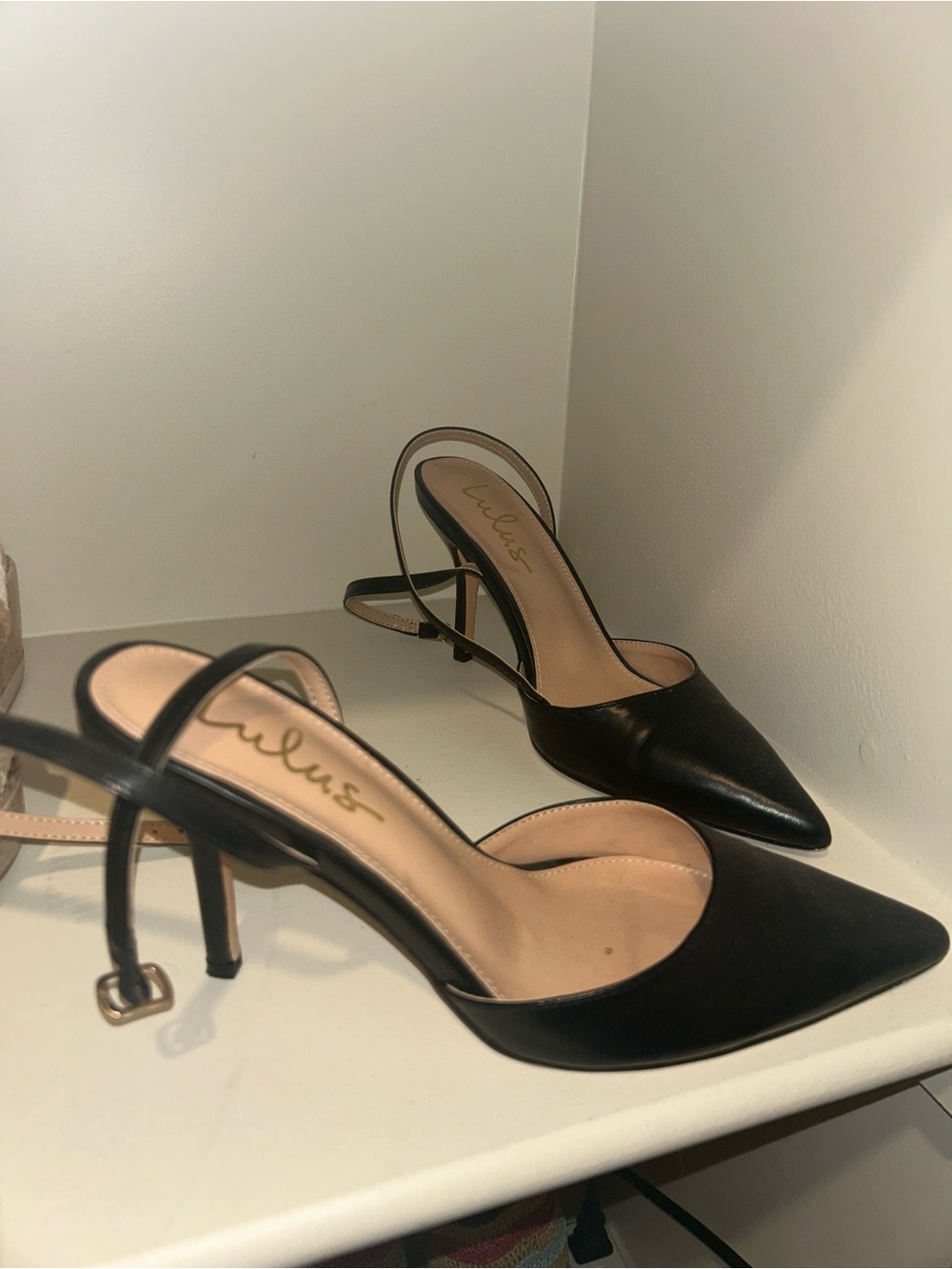Lulu's Black Pointed Toe Slingback Heels - Picture 2 of 2
